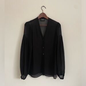 The Kooples Romantic Sheer V-Neck Blouse with Drop Renaissance Sleeve